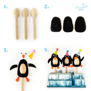 Step by step penguin spoon puppet craft in pictures
