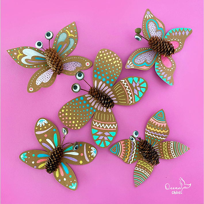 Colorful pinecone butterflies fall craft kids