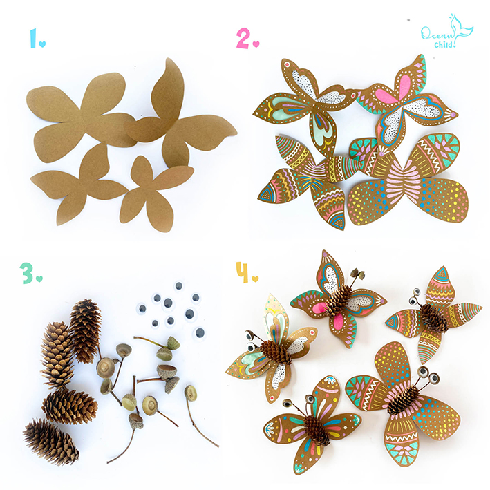 Step-by-step pinecone butterflies craft activity 