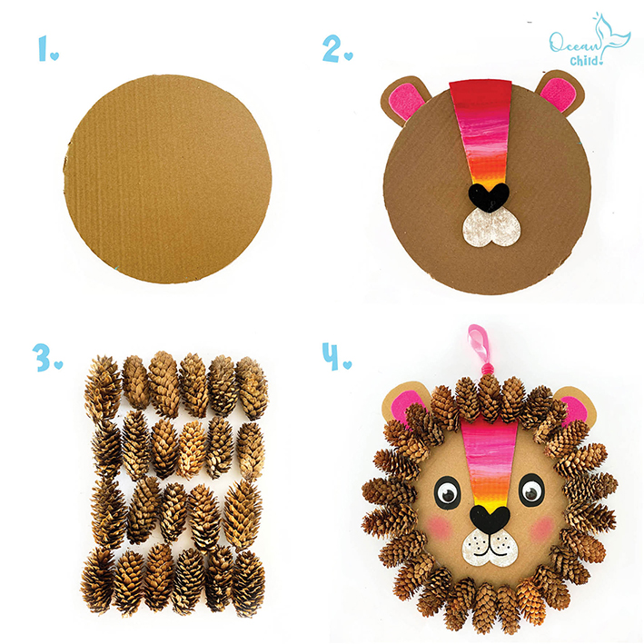 Step-by-step pinecone lion craft for kids