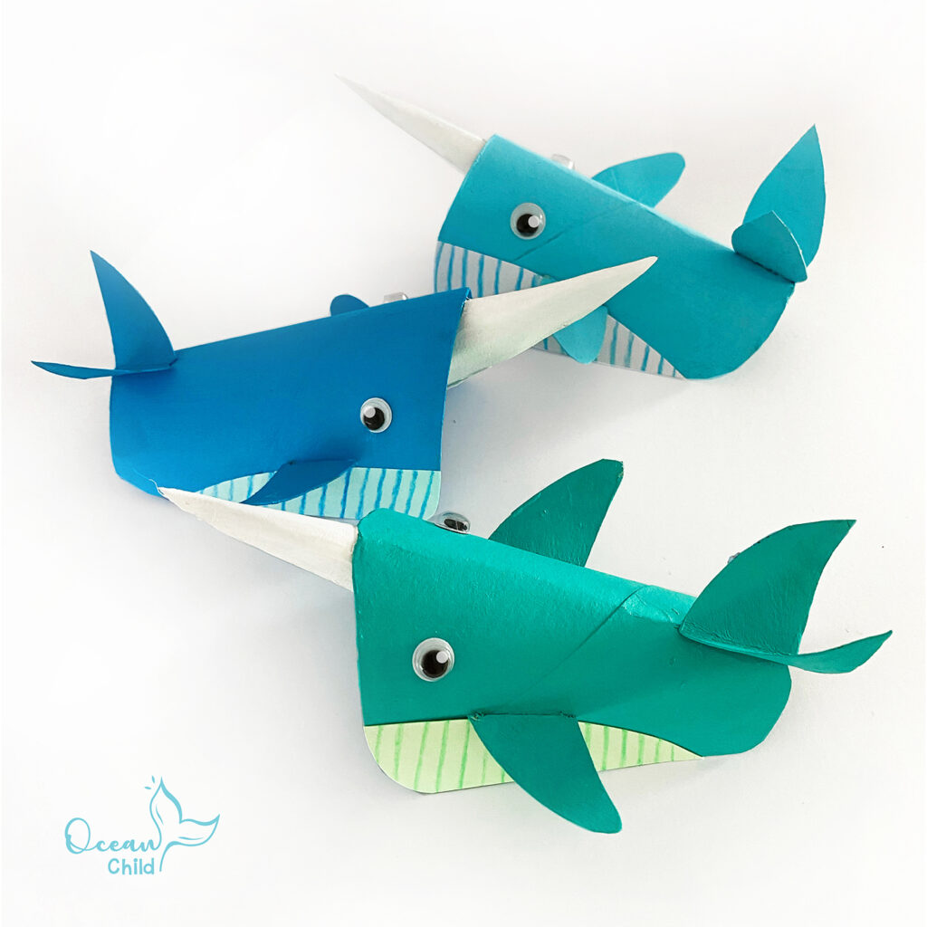 Easy paper roll whale and narwhale craft