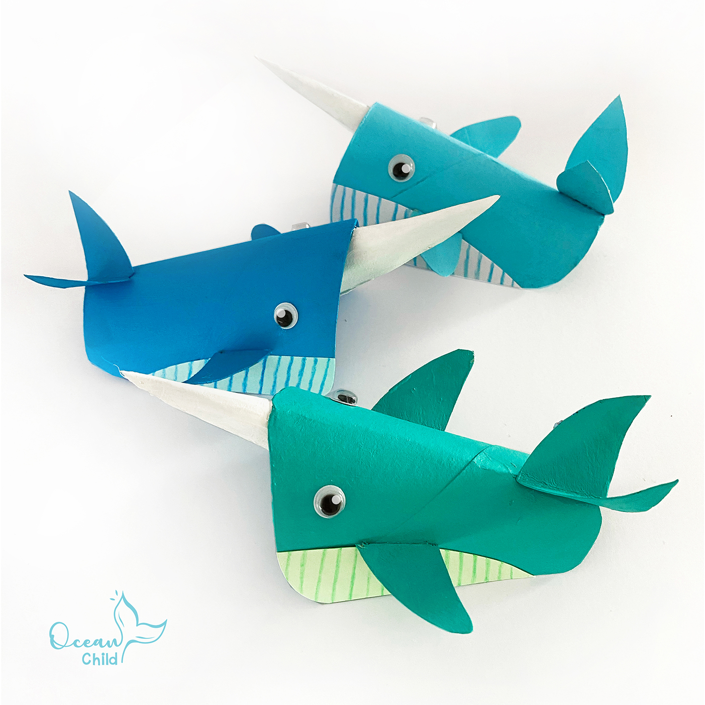 Easy paper roll whale and narwhale craft Ocean Child Crafts
