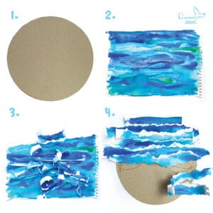 Step by step craft instructions on how to craft a blue watercolor ocean with kids 