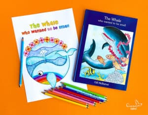 Watercolor whale craft, with free printable! A craft matching a Hawaii and ocean themed children’s book. 