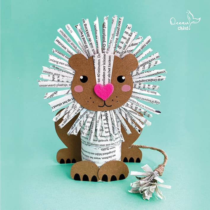Lion newspaper craft, with only recycled materials! - Ocean Child