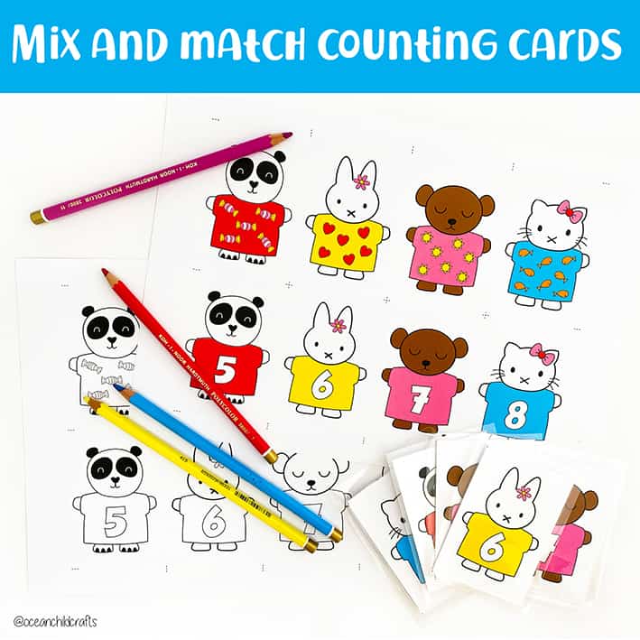 Mix and match counting cards, printable