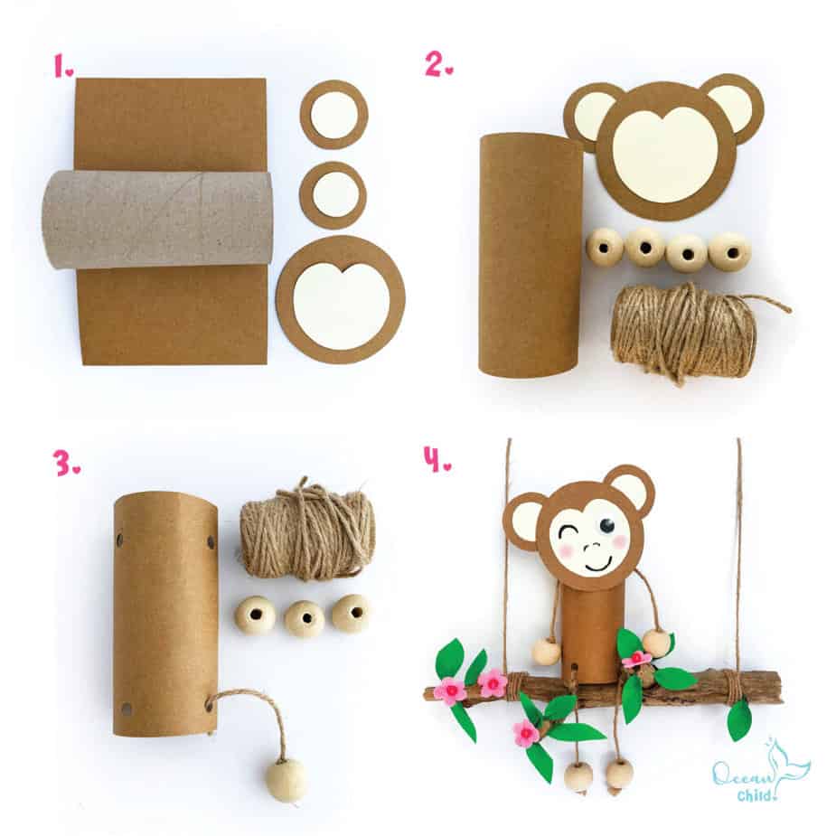 Step-by-step paper roll monkey craft