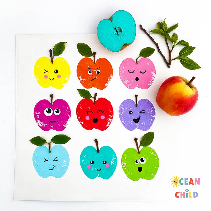 Rainbow apple stamps artwork for kids