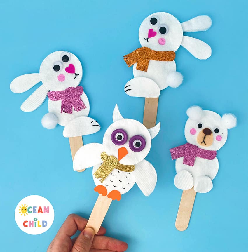 Cotton pad animal puppets, easy and fun craft for kids - Ocean Child Crafts