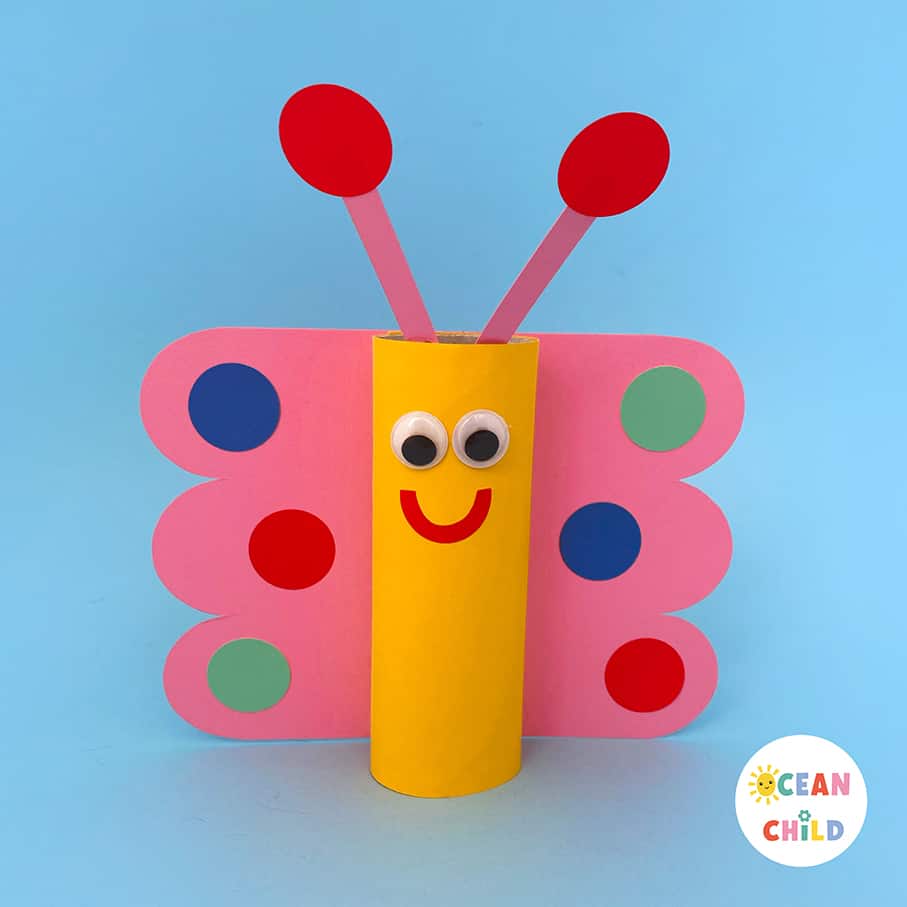 Butterfly toilet paper roll spring coloring easy craft kids - Happy Paper  Time