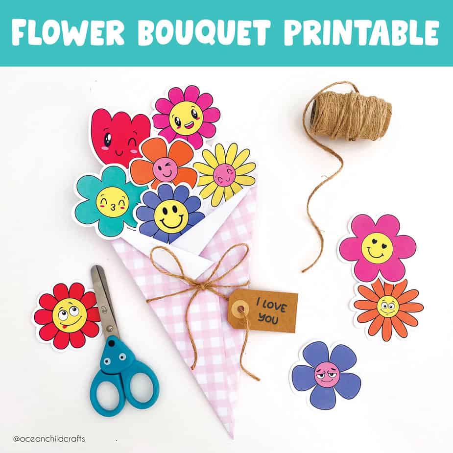 DIY flower bouquet craft printable, DIY gift idea - Ocean Child Crafts