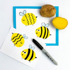 Simple bee craft for kids, stamp bees from a potato