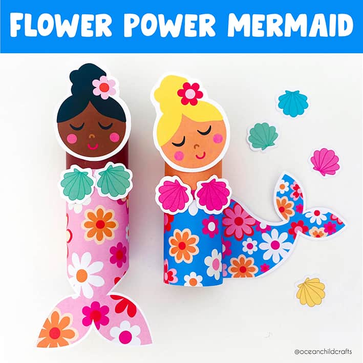Flower mermaid craft printable for kids
