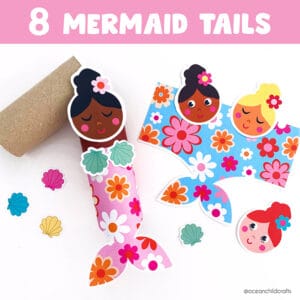 Flower mermaid craft printable for kids