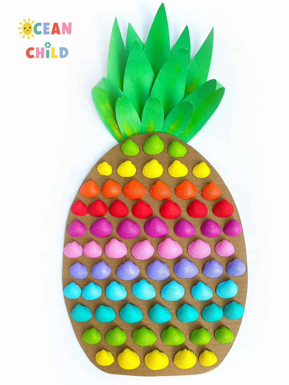 Shell craft for summer, DIY rainbowcolored pineapple Ocean Child Crafts