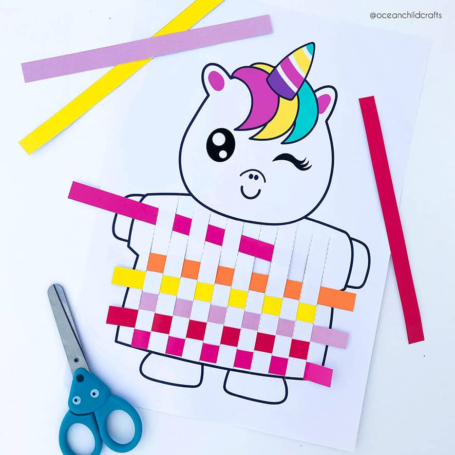 Unicorn craft printable paper weaving activity - Ocean Child Crafts