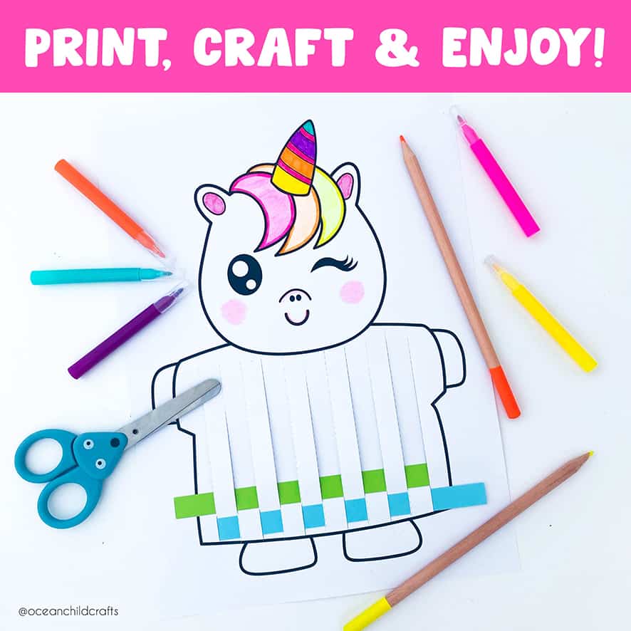 Unicorn craft printable paper weaving activity - Ocean Child Crafts