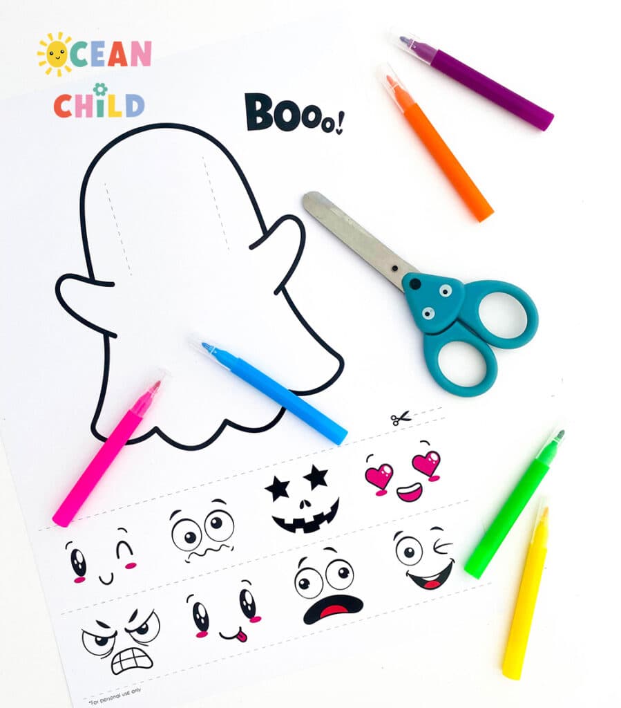 Free ghost art printable for kids Halloween activity