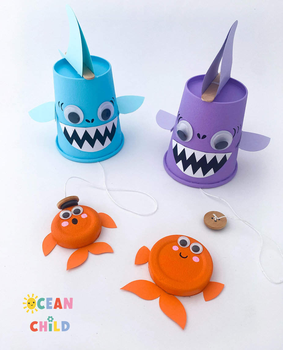Paper Cup Shark Craft & DIY Fishing Game, Perfect for Shark Week (Free ...