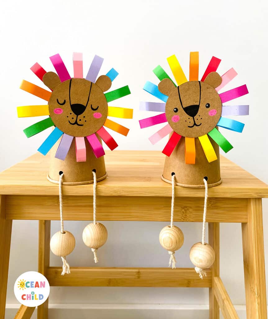 Paper lion craft with rainbow manes