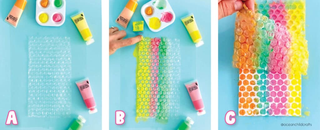 Colorful octopus craft with bubble wrap foil, print making activity for kids!