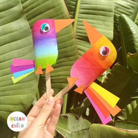 Colorful Paper Roll Bird Puppet Craft for Kids