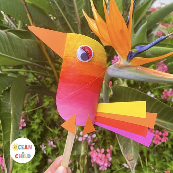 Colorful Paper Roll Bird Puppet Craft for Kids - Ocean Child Crafts