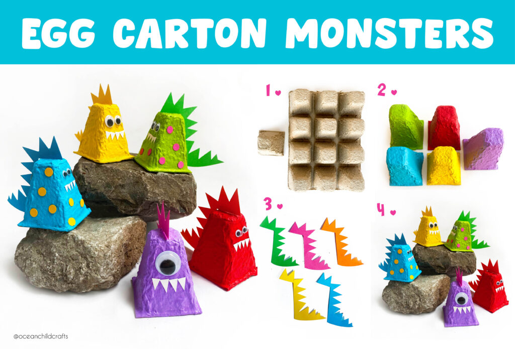 DIY Egg carton monster puppets Halloween