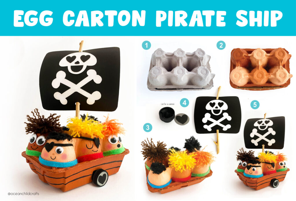 DIY Pirate Ship Egg Carton Craft activity for kids, Halloween craft list