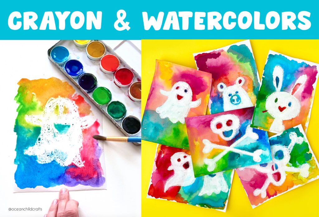 Halloween craft crayon with watercolors