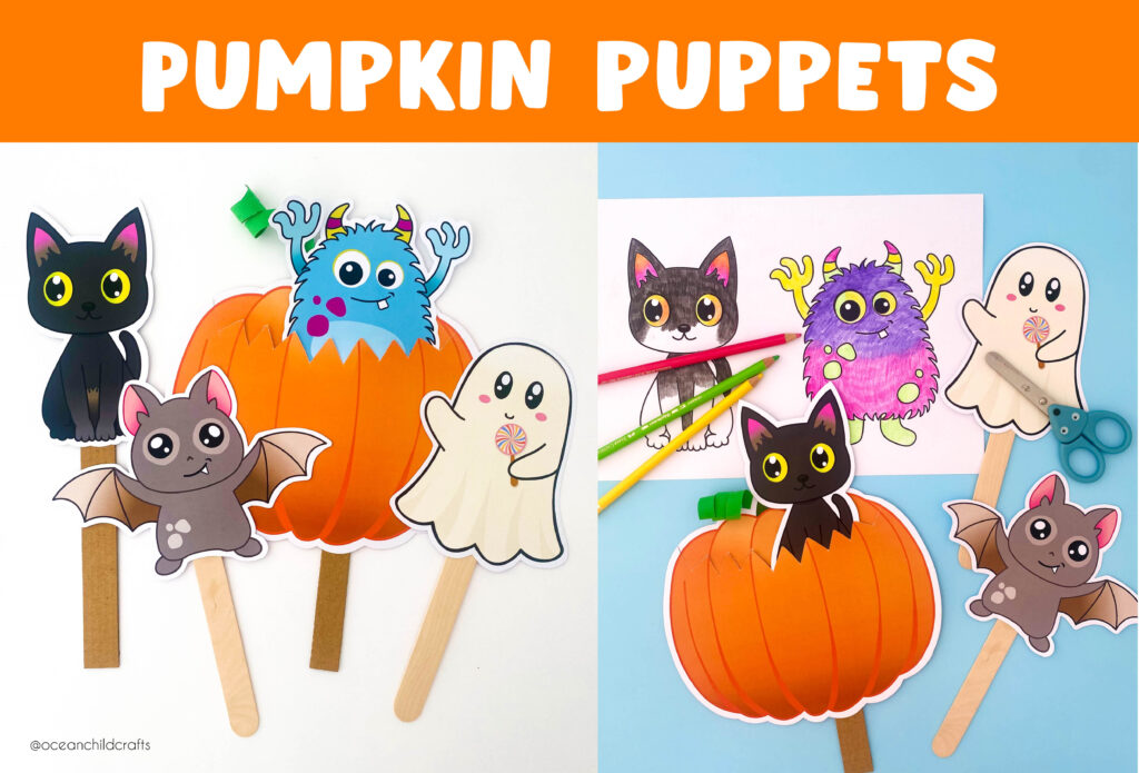 DIY Pumpkin Halloween puppets, paper craft