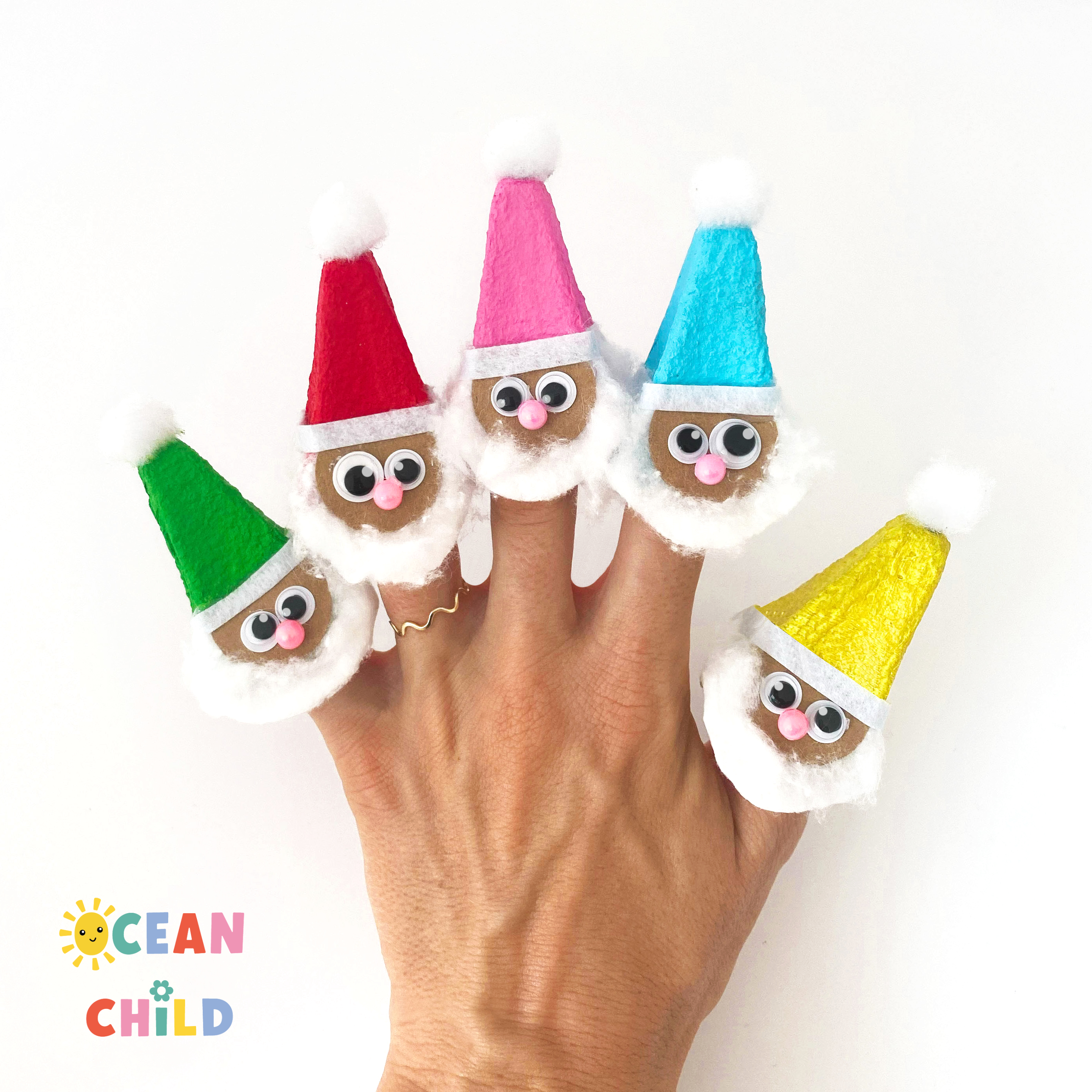 Craft these fun and colorful Santa Finger Puppets wit kids, a great craft to get into the festive season.