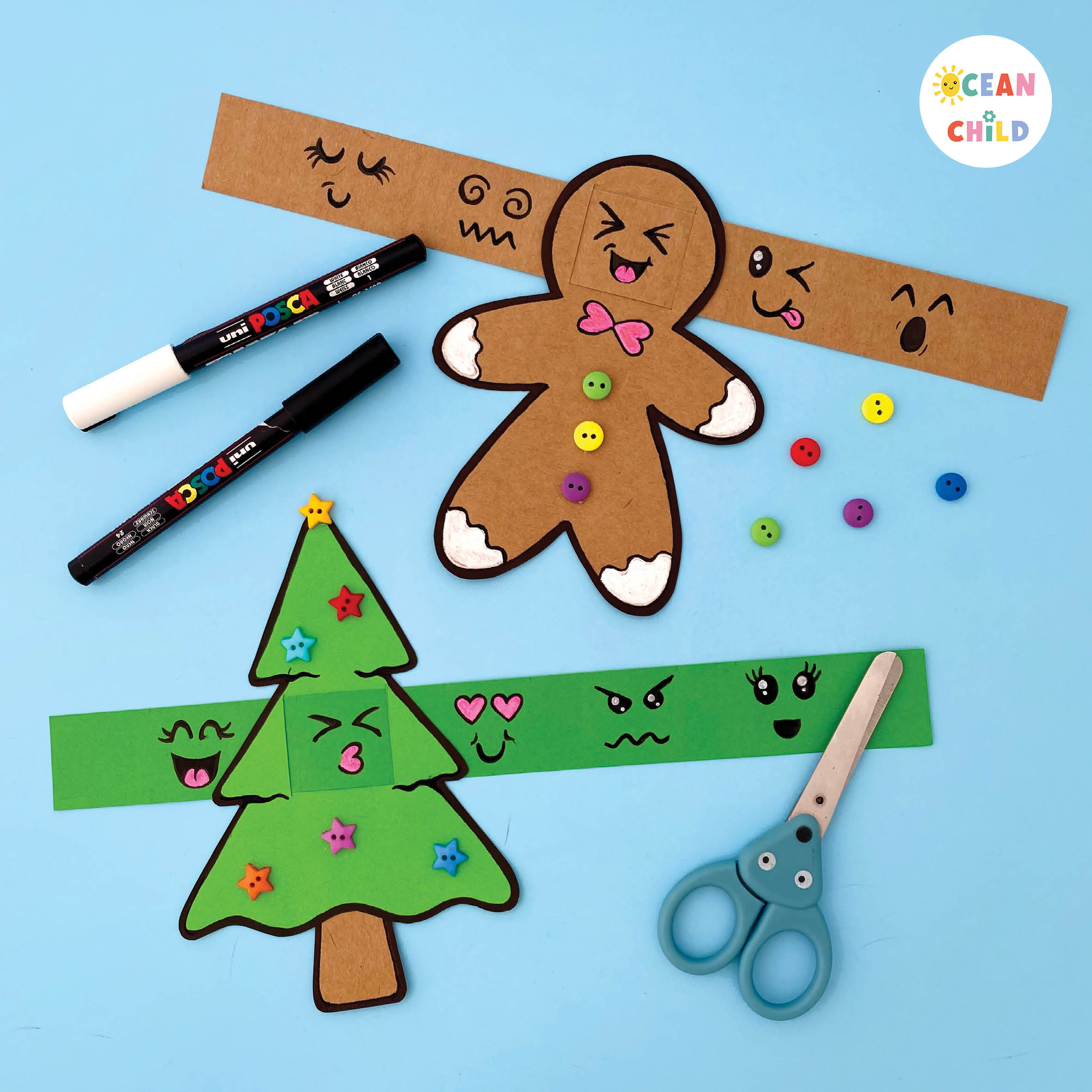 Easy paper Christmas craft for kids. From a gingerbread man and Christmas tree.