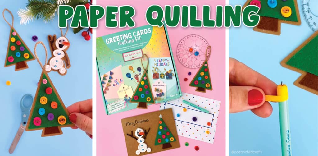 Easy paper quilling Christmas tree ornaments for kids. Craft activity!