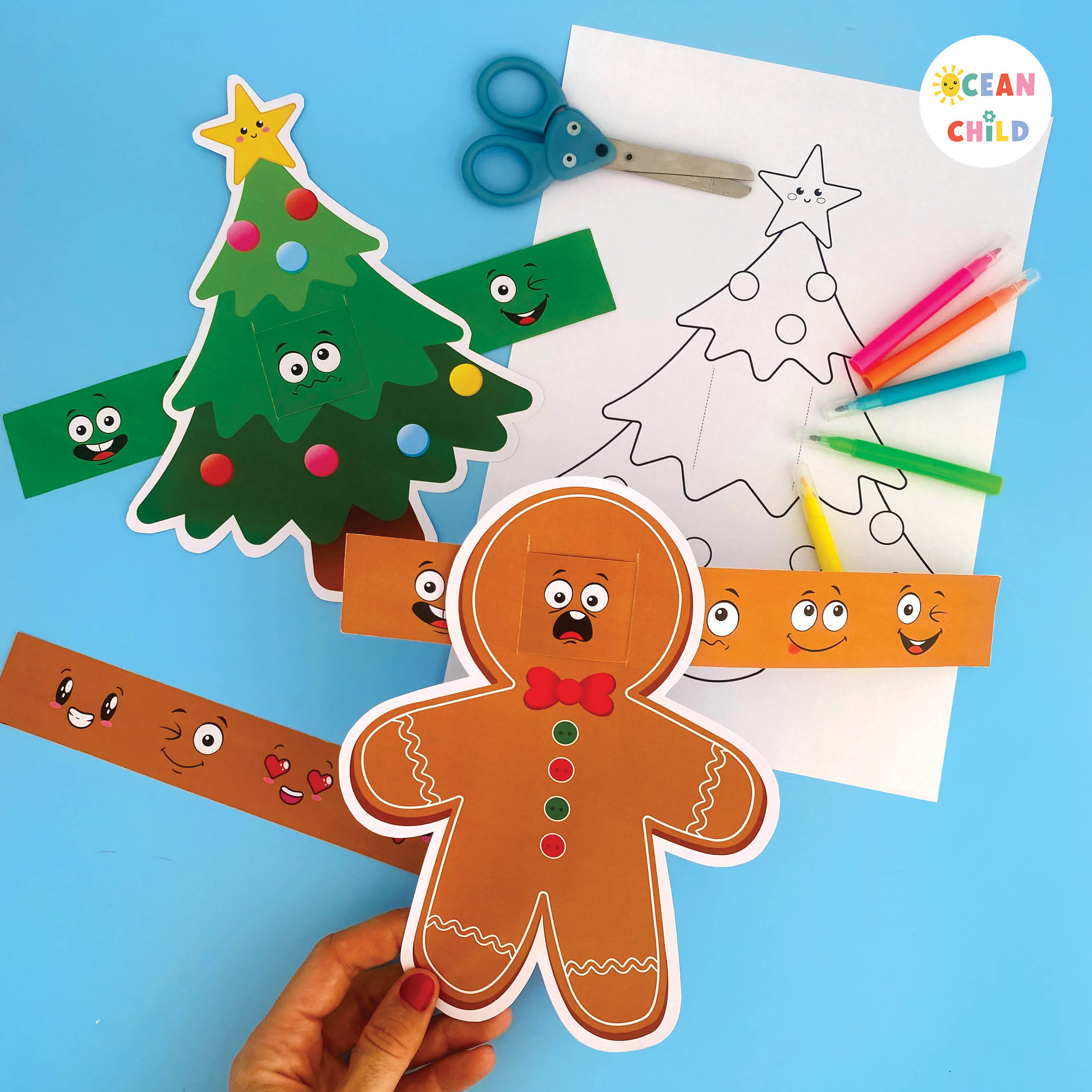 Printable craft from gingerbread man and christmas tree.