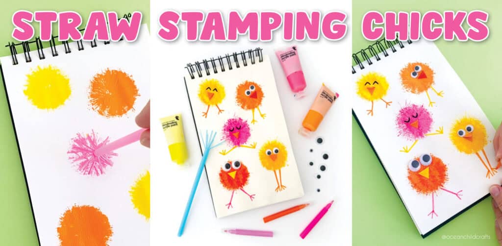 Easy Straw Print Chick Painting Activity Kids