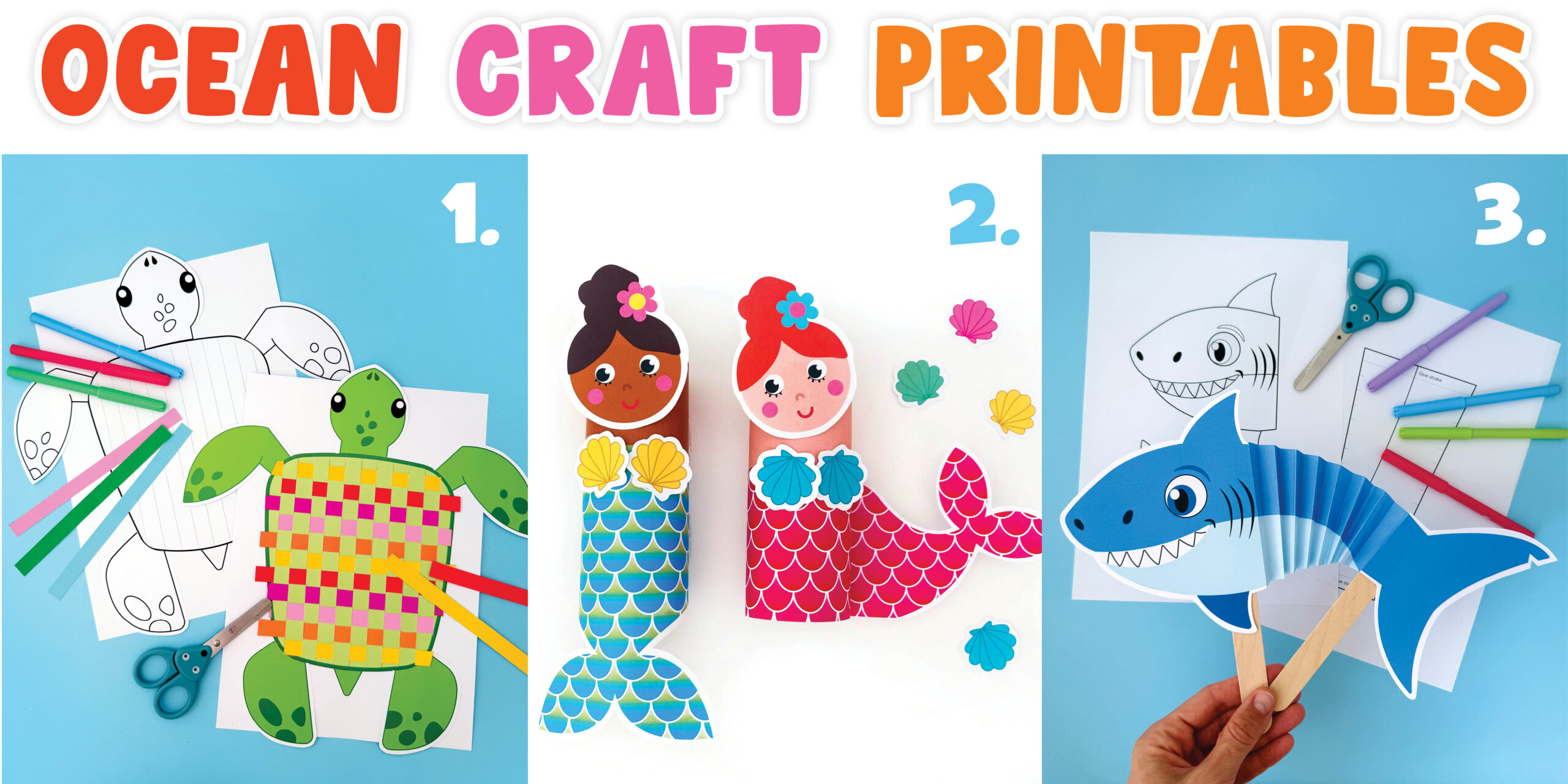 Ocean-Themed Craft Printables, Ready to Use and Fun to Make!
Short on prep time? We’ve got you covered! Our printable ocean craft packs are designed to make creative time simple, fun, and stress-free. Each pack comes in both full color and black-and-white coloring page versions, so kids can customize their creations and add their own flair.