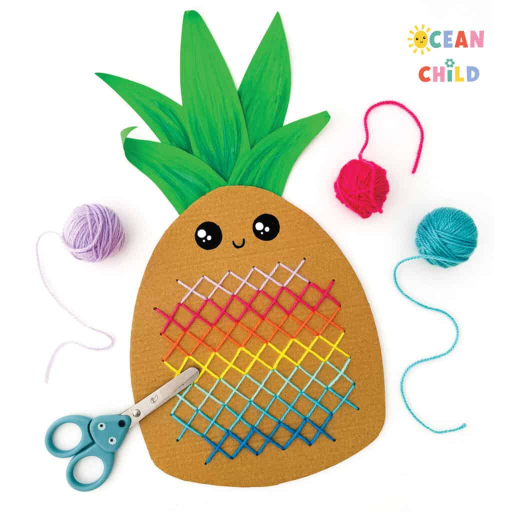 Colorful rainbow pineapple stitching project using free printable template