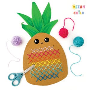 Colorful rainbow pineapple stitching project using free printable template