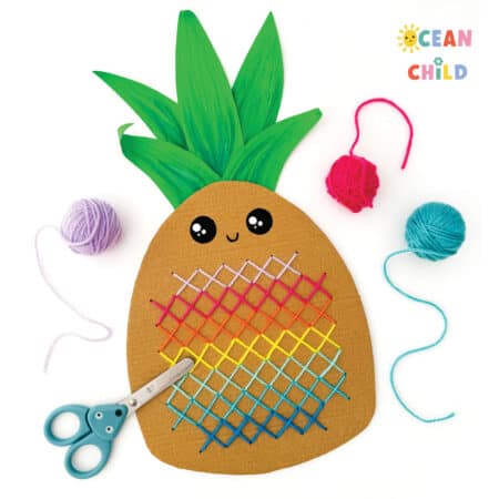 Colorful rainbow pineapple stitching project using free printable template