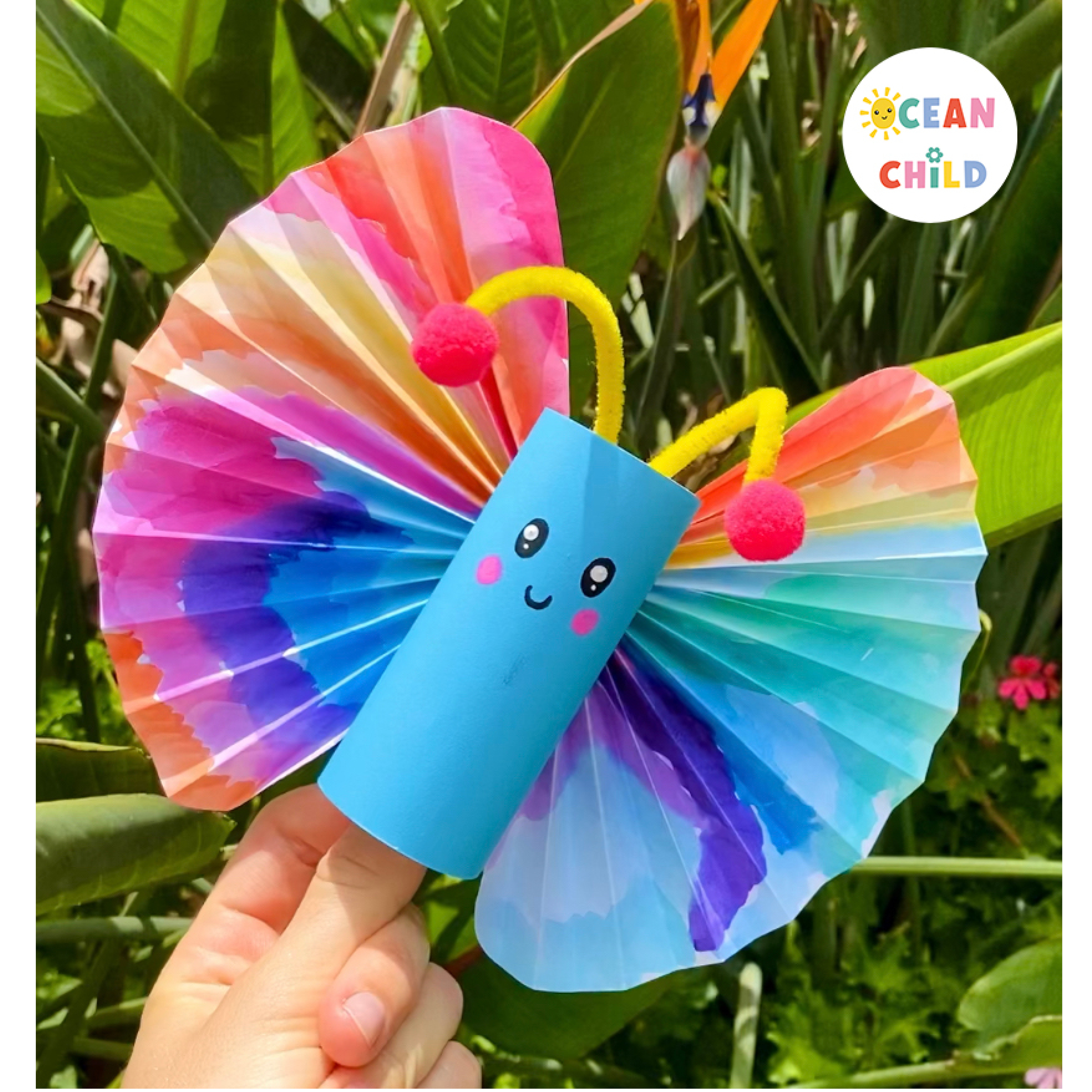 Colorful Butterfly Paper Roll with Rainbow Watercolor Wings