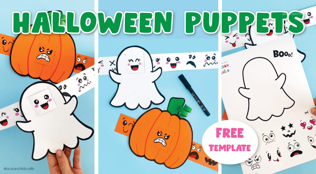 Easy Halloween craft for kids with free printable and printable bundle: ghost, pumpkin, bat, monster