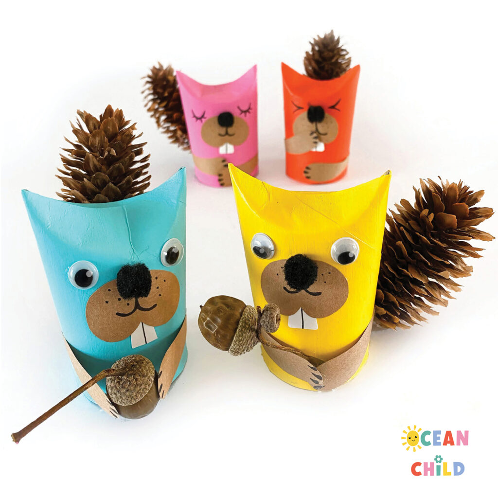 Pinecone Animal Crafts, Adorable Paper Roll Squirrels with Pinecone Tails