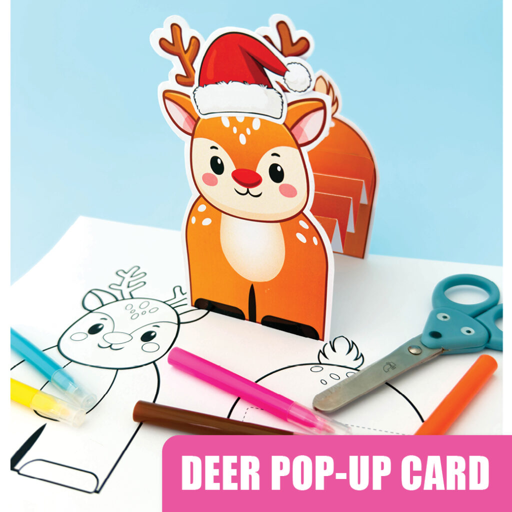 Christmas craft for classroom or home, cute reindeer paper craft printable Christmas