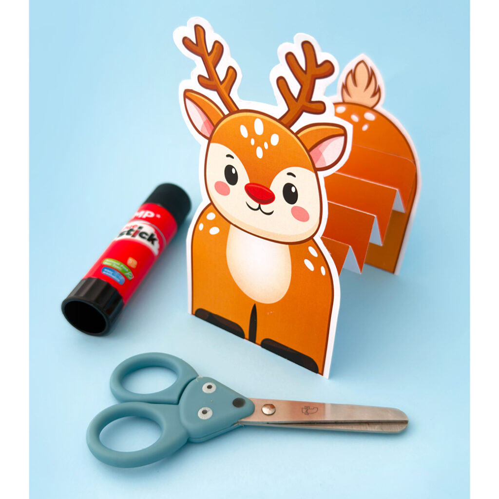 Reindeer printable Craft for Kids, A fun Pop Up Card Color And Craft Activity