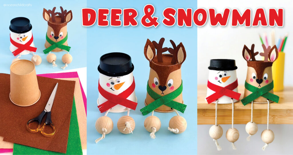 Winter Craft Ideas For Kids, Paper cup santa and reindeer craft. With easy crafting instructions! 