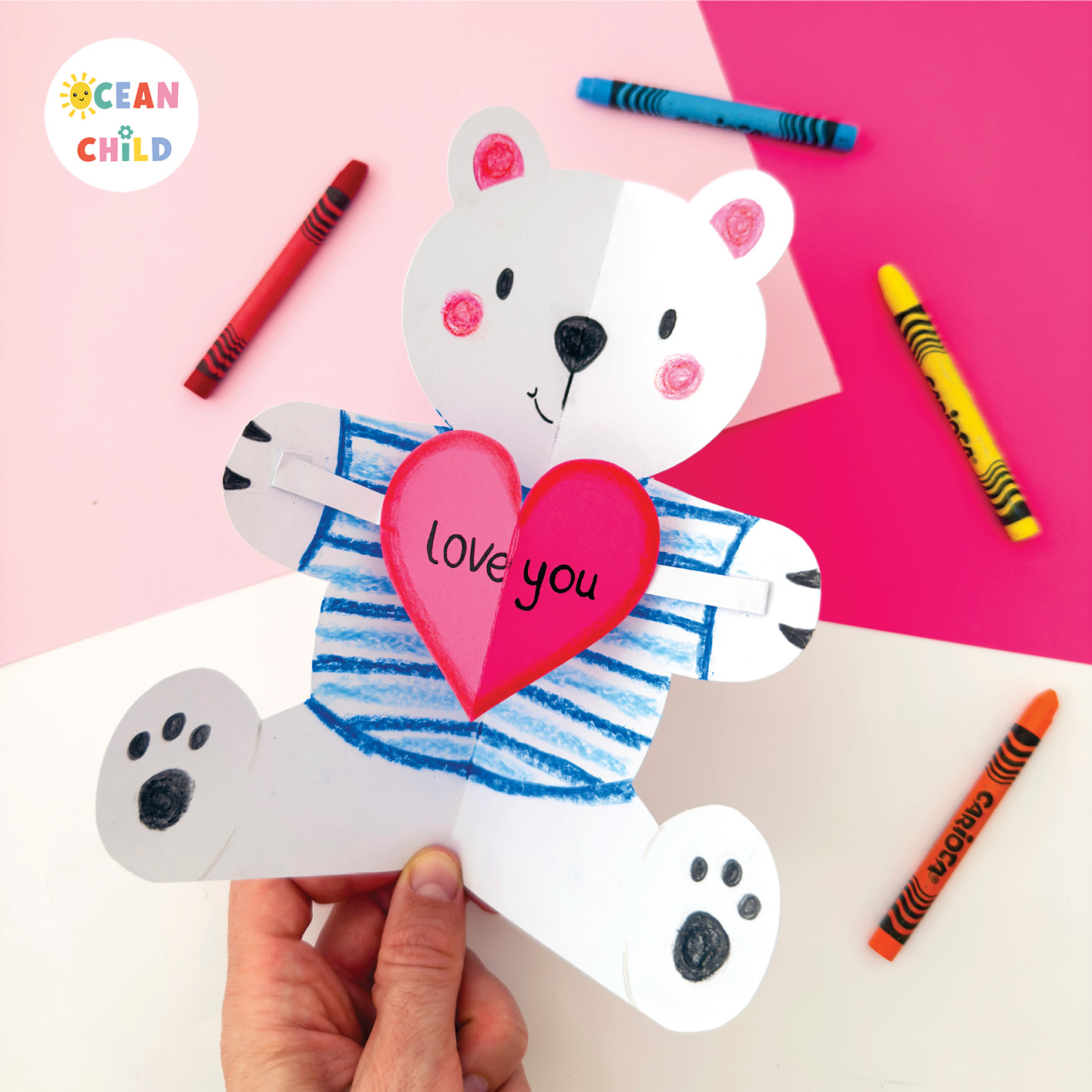 Bear Card Coloring Activity for Kids, making pop-up arms bear card step by step