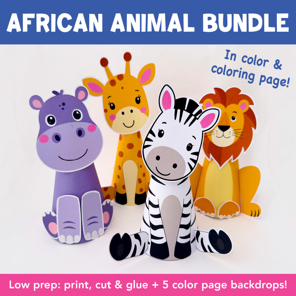 African Animals Paper Cone Crafts for Kids