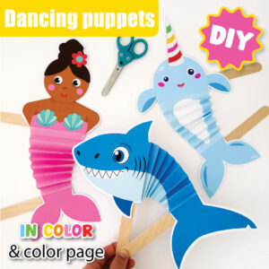 DIY Ocean Animal Puppets Coloring: Mermaid, Shark and Narwhal. Ocean Day Activity!