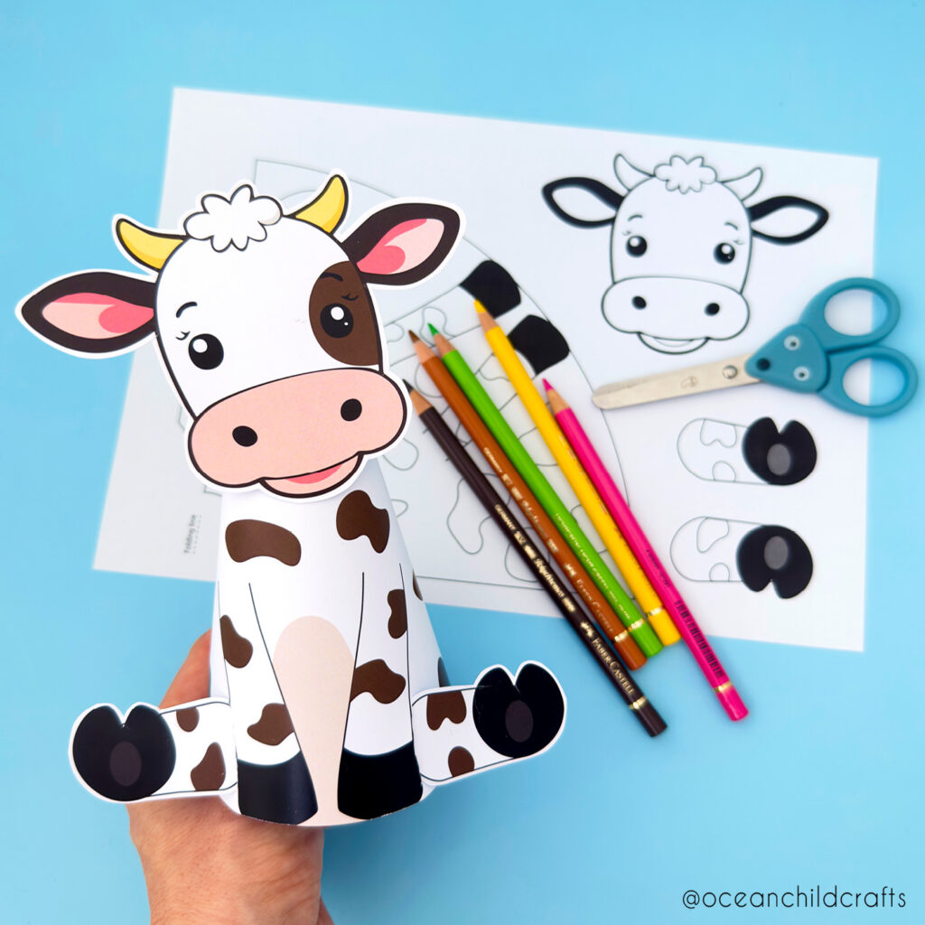Paper Cone Craft Cow, Farm Animals Easy Puppets